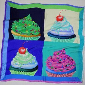 moschino 100% silk boutique logo cupcake scarf rainbow